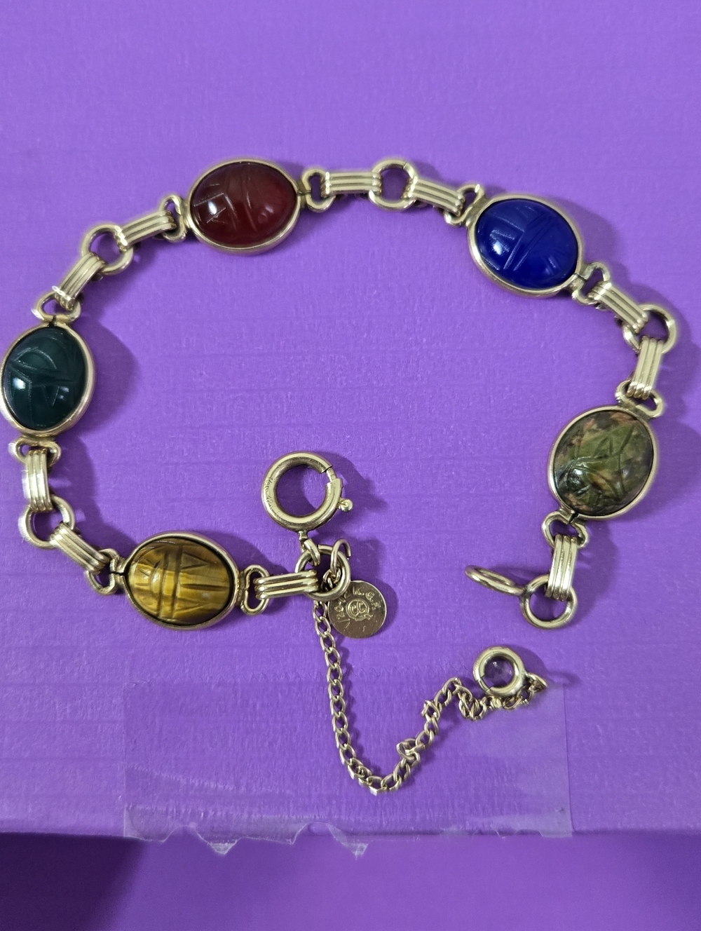 Vintage Gold Filled Egyptian Revival scarab bracelet